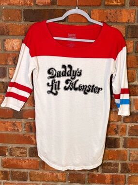 Suicide squad womens DC Comics harley Quinn Raglan t-shirt red/white M